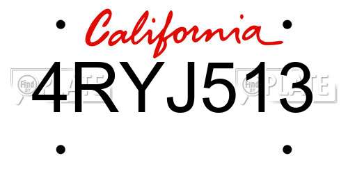 4RYJ513 California License Plate