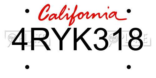 4RYK318 California License Plate