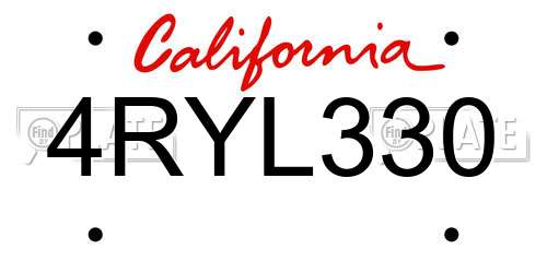 4RYL330 California License Plate