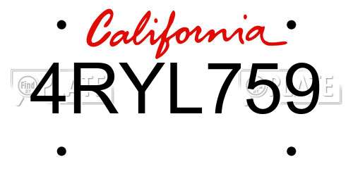 4RYL759 California License Plate