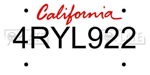 4RYL922 California License Plate