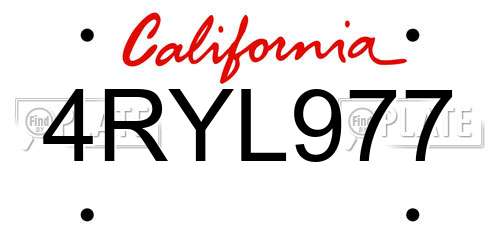 4RYL977 California License Plate