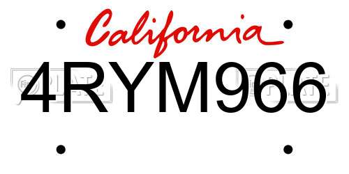 4RYM966 California License Plate