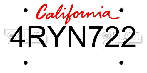 4RYN722 California License Plate