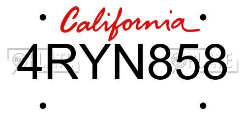 4RYN858 California License Plate