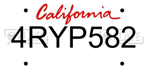 4RYP582 California License Plate