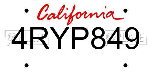 4RYP849 California License Plate