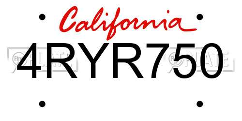 4RYR750 California License Plate
