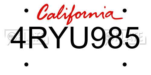 4RYU985 California License Plate