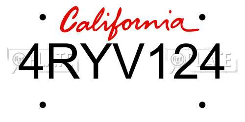 4RYV124 California License Plate