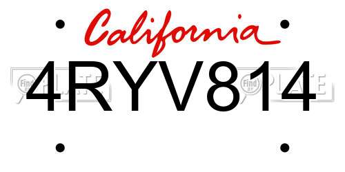 4RYV814 California License Plate