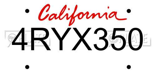 4RYX350 California License Plate