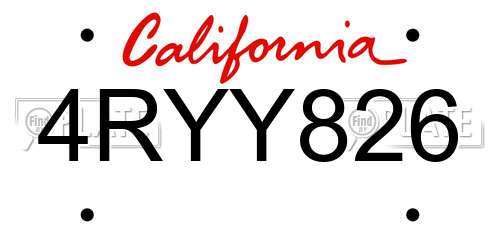4RYY826 California License Plate