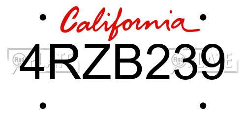 4RZB239 California License Plate
