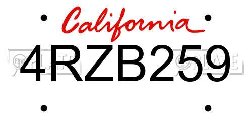 4RZB259 California License Plate
