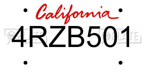 4RZB501 California License Plate