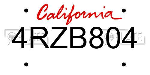 4RZB804 California License Plate
