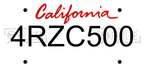 4RZC500 California License Plate
