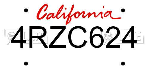 4RZC624 California License Plate