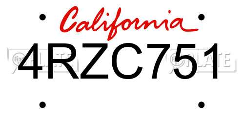 4RZC751 California License Plate