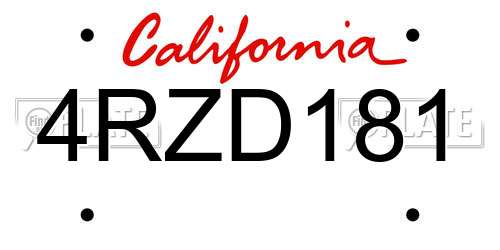 4RZD181 California License Plate