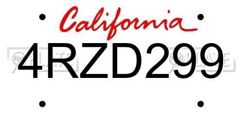 4RZD299 California License Plate