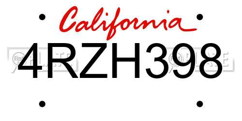 4RZH398 California License Plate