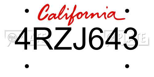 4RZJ643 California License Plate