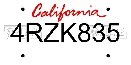 4RZK835 California License Plate