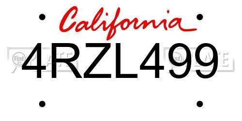 4RZL499 California License Plate