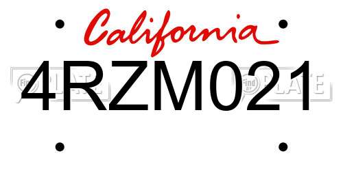 4RZM021 California License Plate