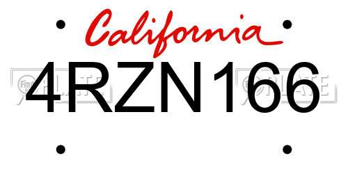 4RZN166 California License Plate