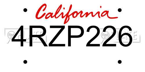 4RZP226 California License Plate