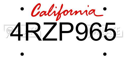 4RZP965 California License Plate