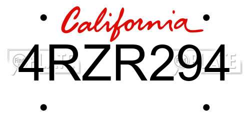 4RZR294 California License Plate
