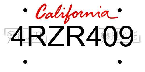 4RZR409 California License Plate