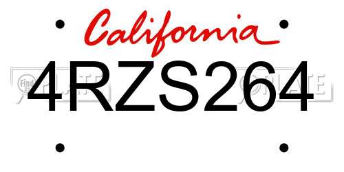 4RZS264 California License Plate