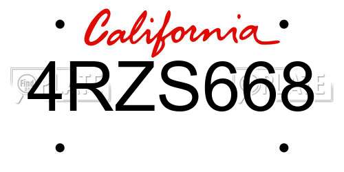 4RZS668 California License Plate