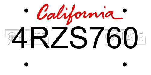 4RZS760 California License Plate