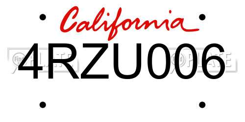 4RZU006 California License Plate
