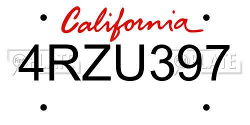 4RZU397 California License Plate