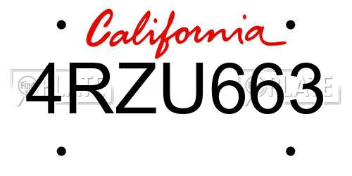 4RZU663 California License Plate