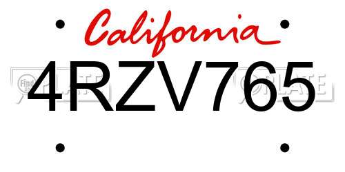 4RZV765 California License Plate