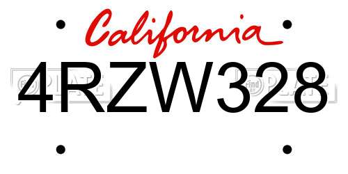 4RZW328 California License Plate
