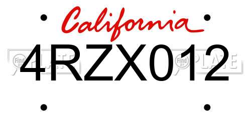 4RZX012 California License Plate