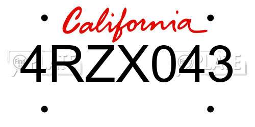 4RZX043 California License Plate