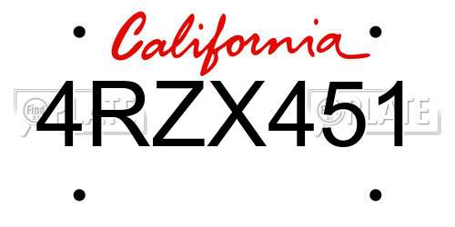 4RZX451 California License Plate