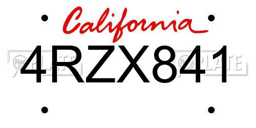4RZX841 California License Plate