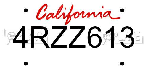 4RZZ613 California License Plate