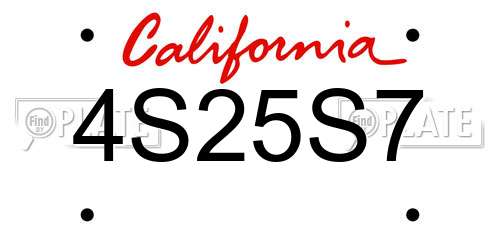 4S25S7 California License Plate